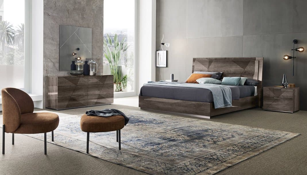 Dormitorio ALF con cabecera geométrica en madera