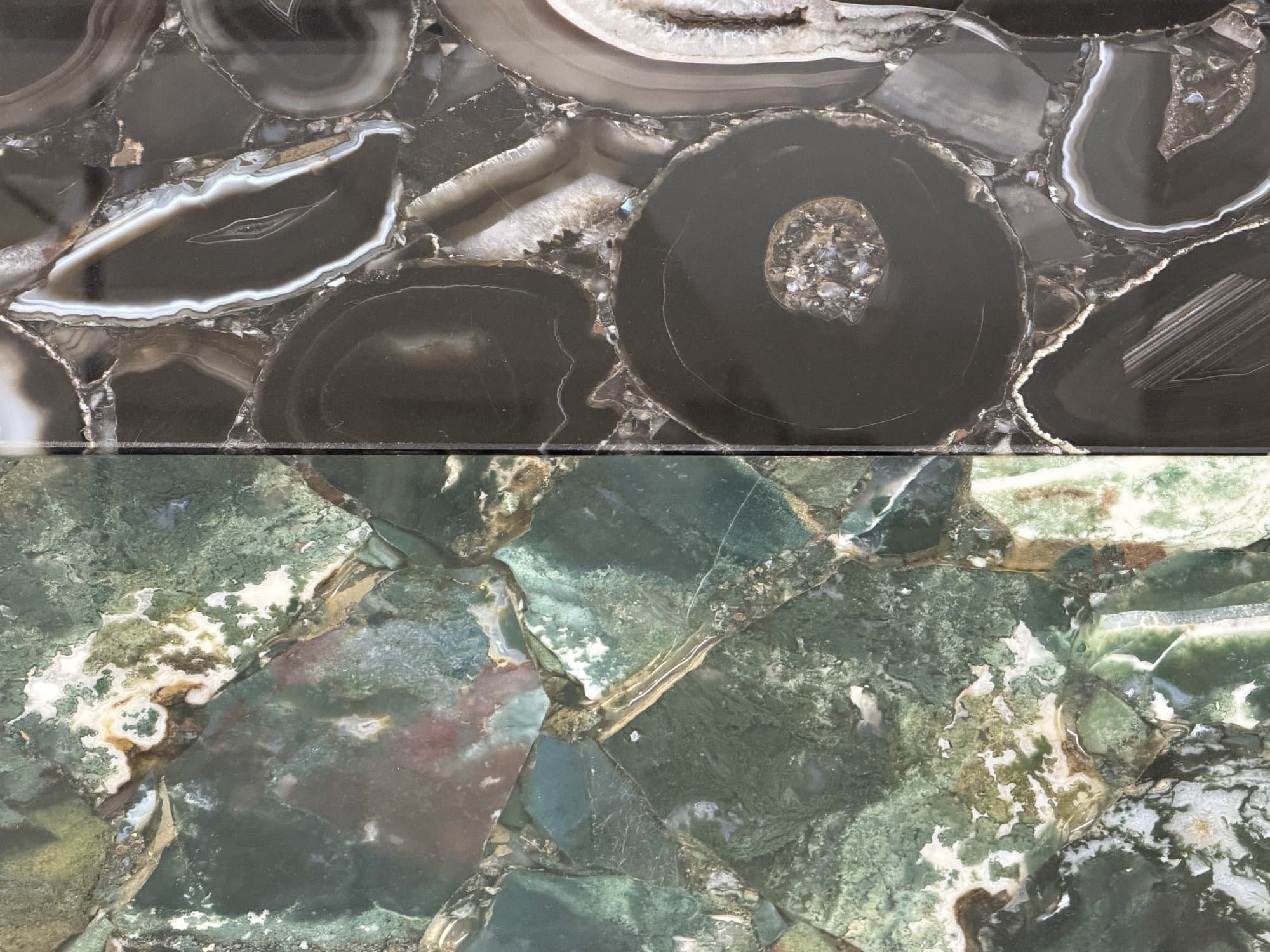 Ónix negro y verde, corte de muestra